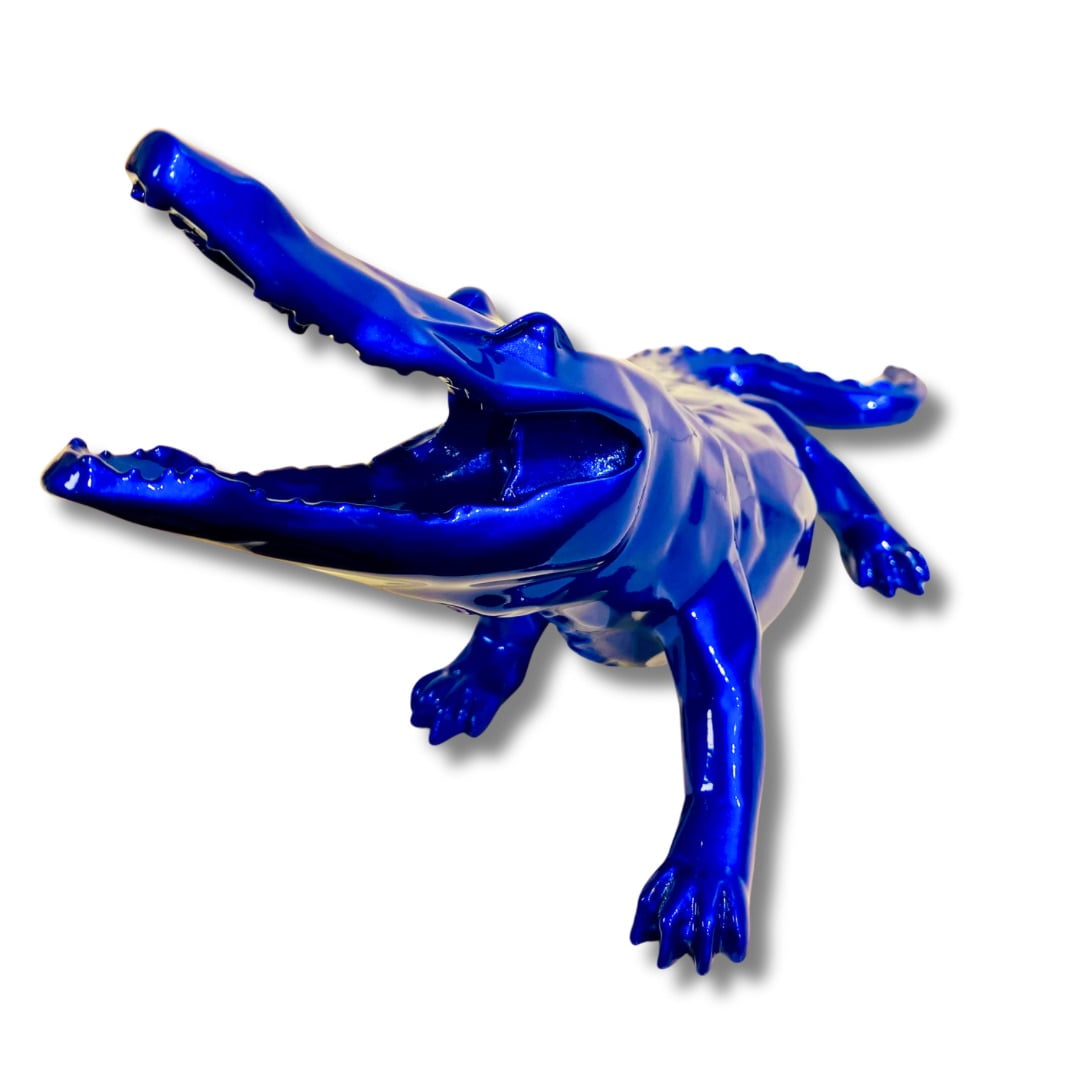 Sculpture crocodile à facettes bleu mick