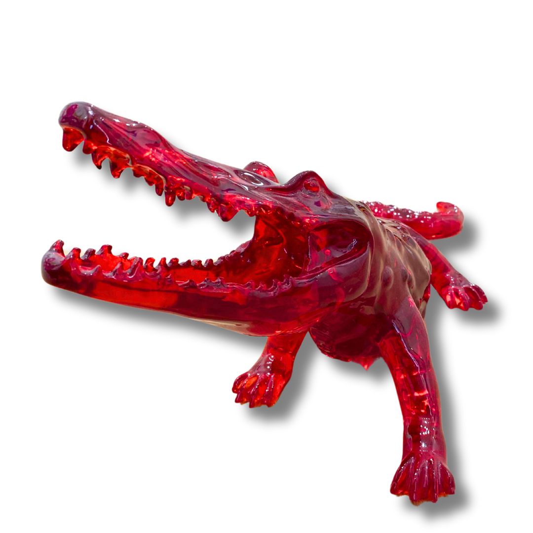 Sculpture crocodile cristal rouge