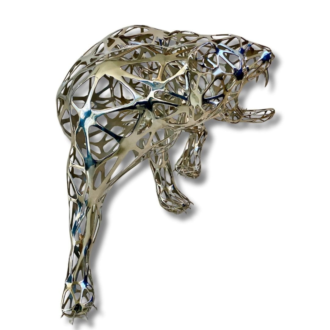 Sculpture tigre inox dentelle ajourée
