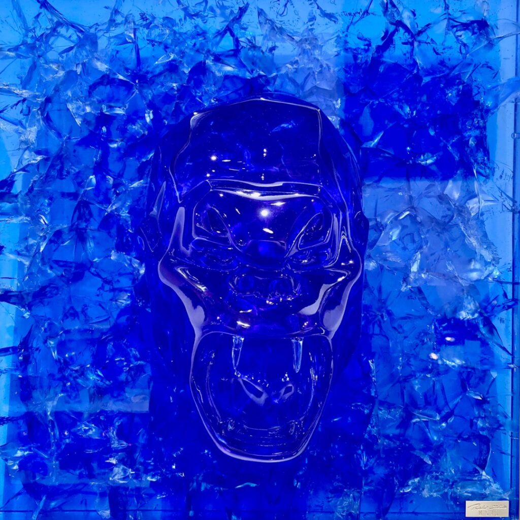 Sculpture murale Wild kong crystal fractal bleu