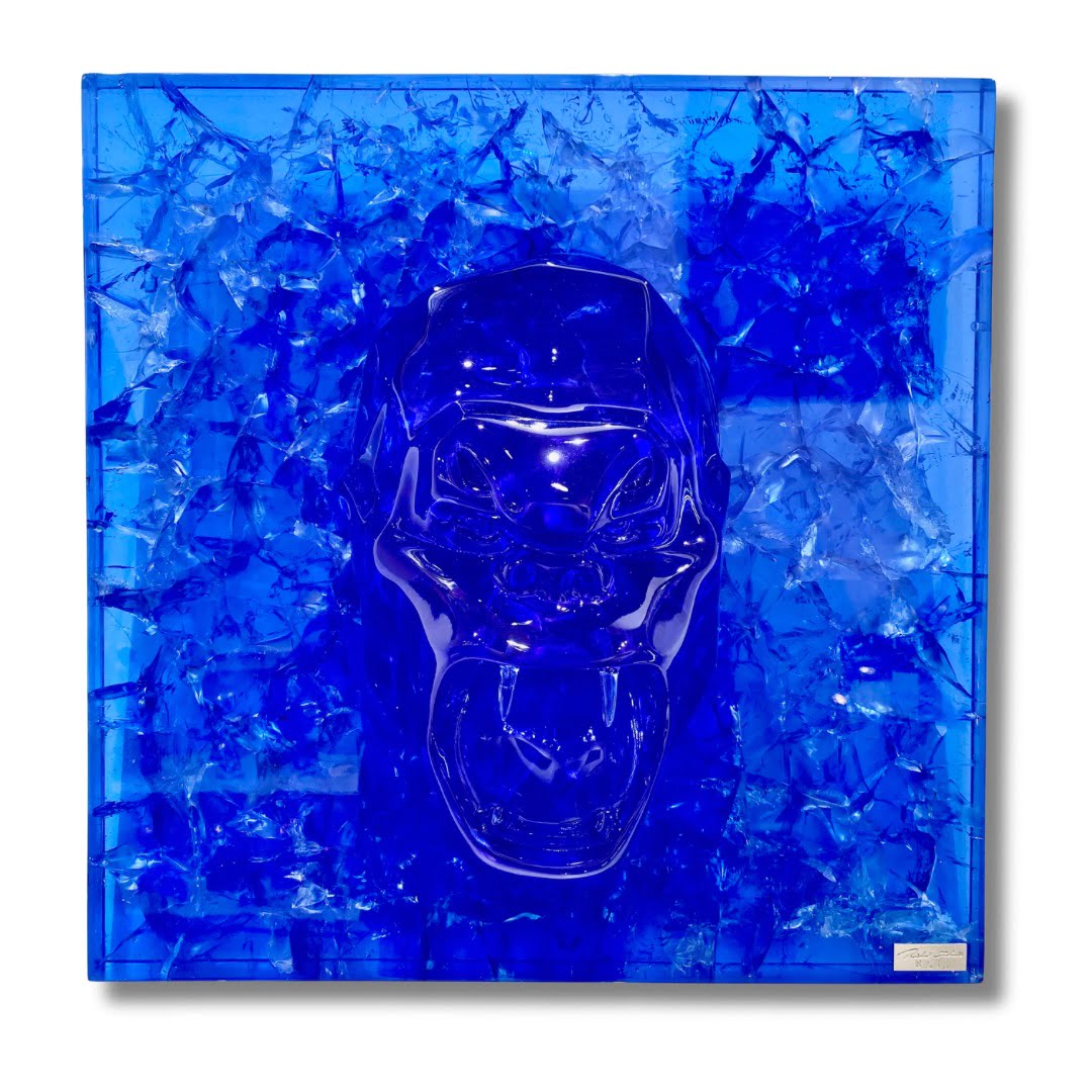Sculpture murale Wild kong crystal fractal bleu