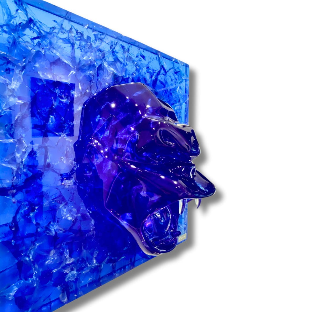 Sculpture murale Wild kong crystal fractal bleu