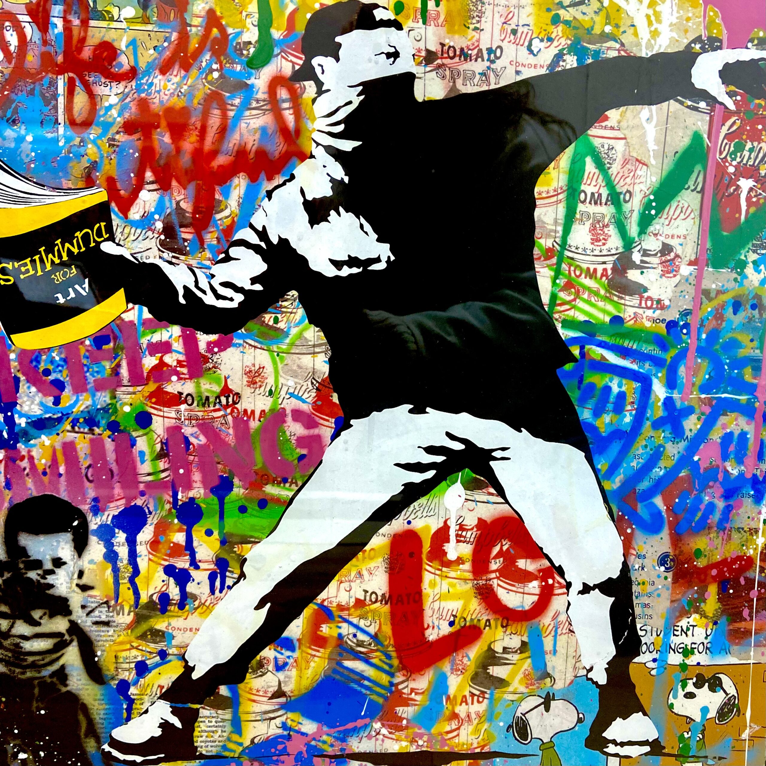 Peinture Banksy thrower de l'artiste Mr Brainwash